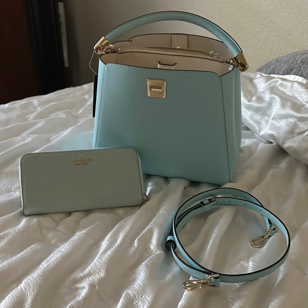 Kate Spade Tiffany Blue Satchel and Wallet Set $250